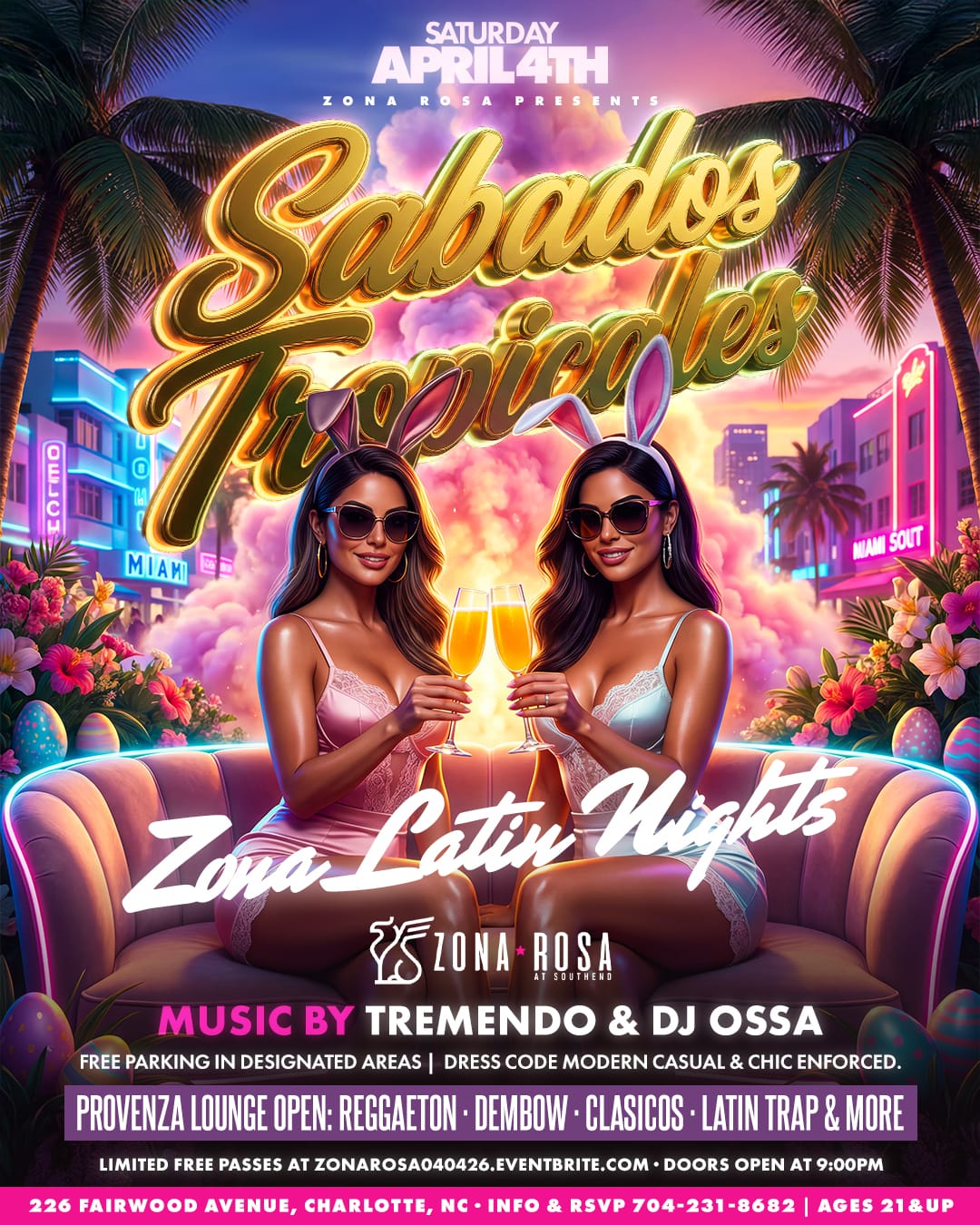 Sabados Tropicales Saturday party flyer at Zona Rosa Charlotte, NC